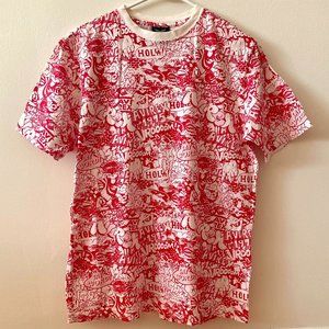Red and white pop art graphic tee
